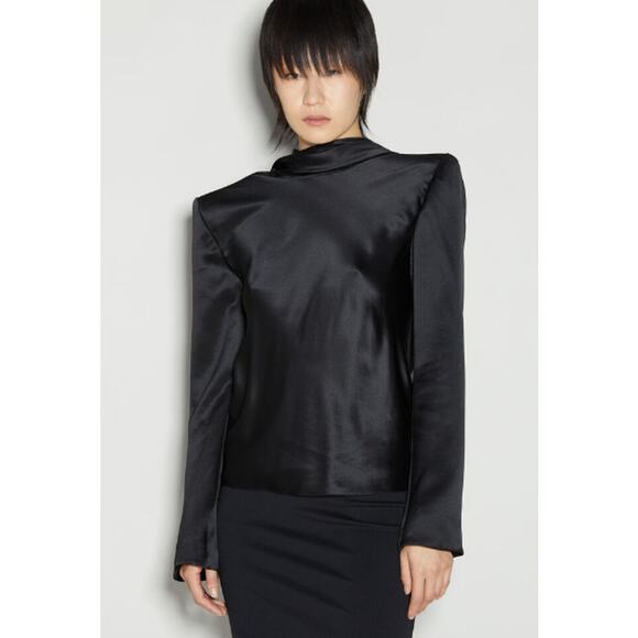 NWT Saint Laurent Black Long Sleeve High Neck Cowl Back Silk Blouse Womens 4 - Picture 1 of 11